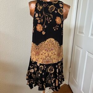 Free People Black and Gold Floral Mini Dress